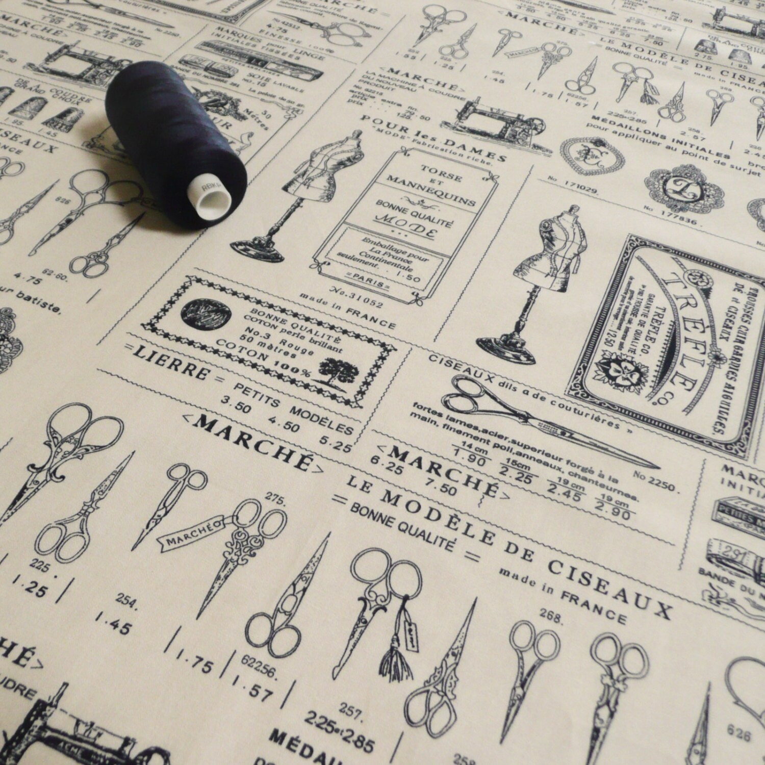 Vintage Style Sewing Novelty theme Cotton printed Fabric