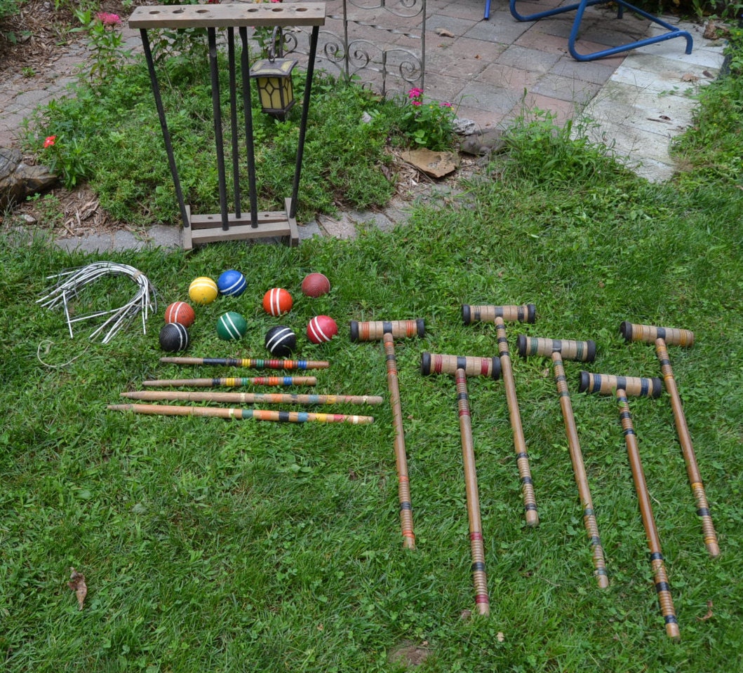 Antique Croquet Set Lawn Game