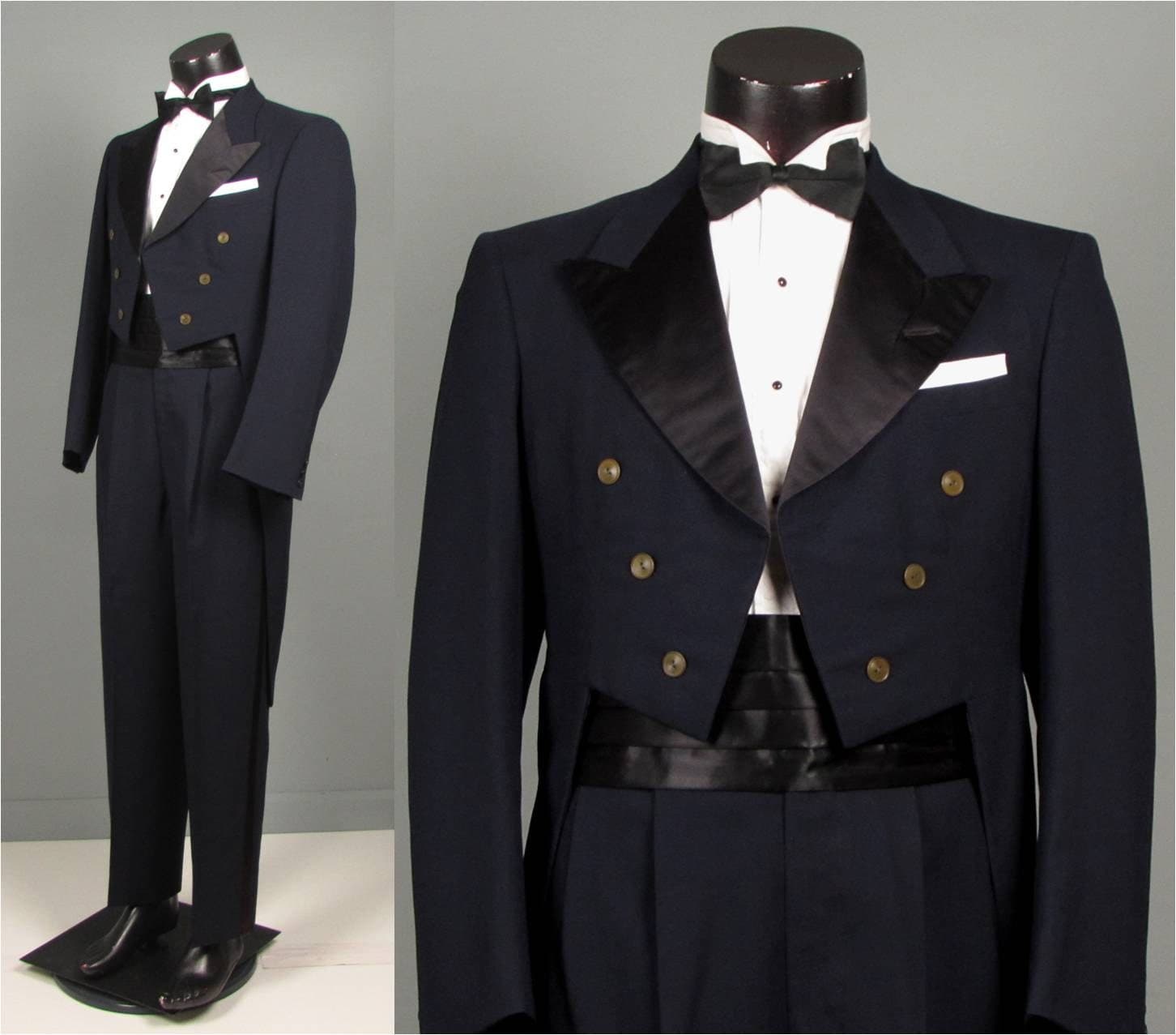Vintage 1950s Mens Suit of Tails Midnight Blue Lightweight