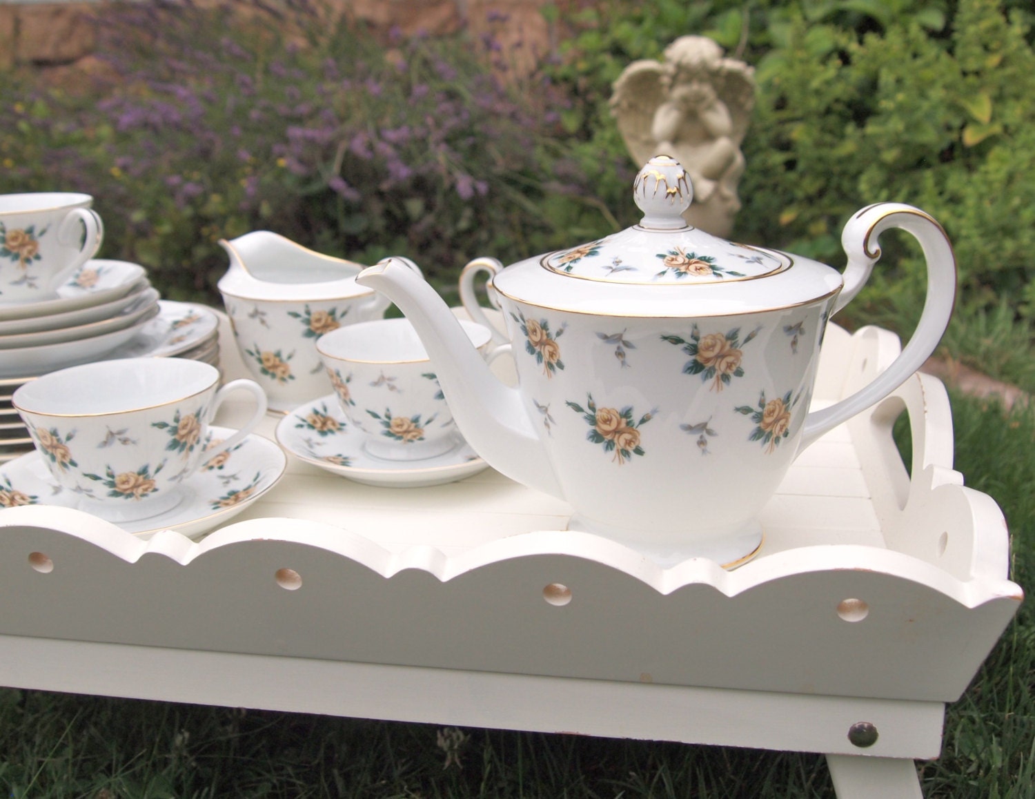 Vintage China Teapot Tea Set Noritake Nippon Yellow Roses