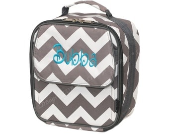 Chevron Lunch Bag | Chevron Lunchbox | Chevron Lunch Tote | Personalized Lunch Bag | School Lunchbox | Kids Lunch Box Gray Chevron Lunchbag
