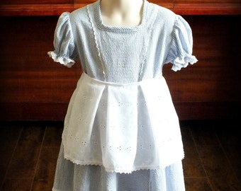Vintage 1950s Seersucker Dress by Steady As She Goes blue white 2T 3T 4 5 Shirley Temple costume babydoll Alice Wonderland wizard Halloween