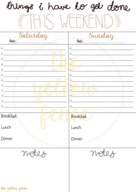 Printable Weekend Planner