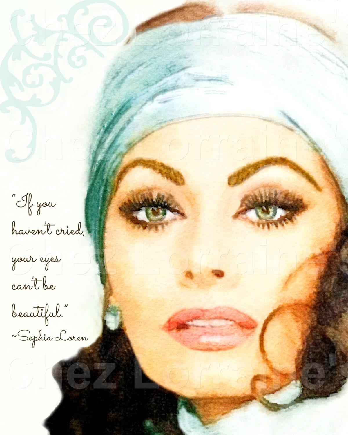 Sophia Loren With Beauty Quote On Eyes A Watercolor Fine Art Print Classic Hollywood Home Decor Chez Lorraine S