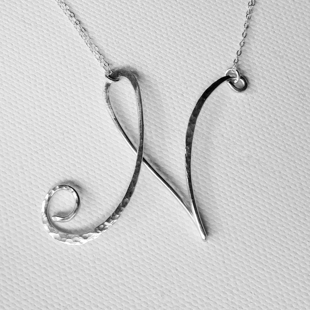 Personalized Jewelry Initial Necklace Silver Letter N Necklace Letter Necklace Large Initial N Necklace Hammered N Necklace Custom Necklace
