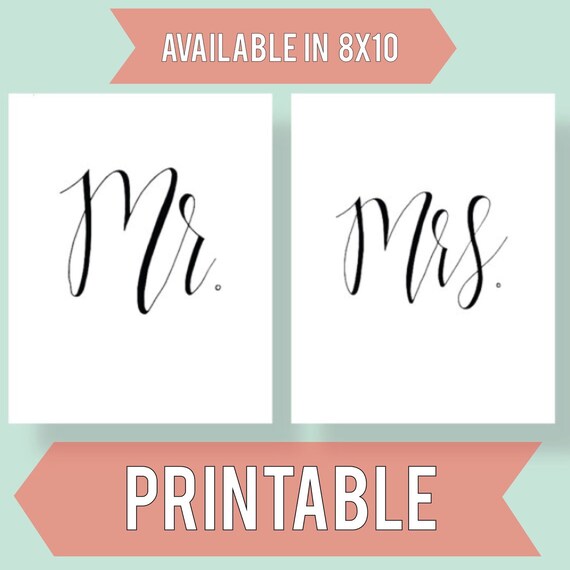 Mr and Mrs Printable Signs - Wedding Ideas - INSTANT DOWNLOAD ...