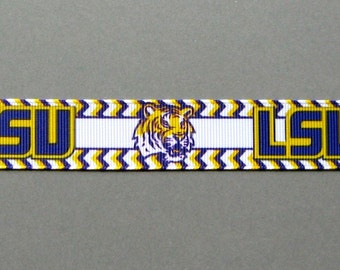Sale!!! LSU TIGERS 7/8" Chevron-Bordered Grosgrain Ribbon - 3 Yards