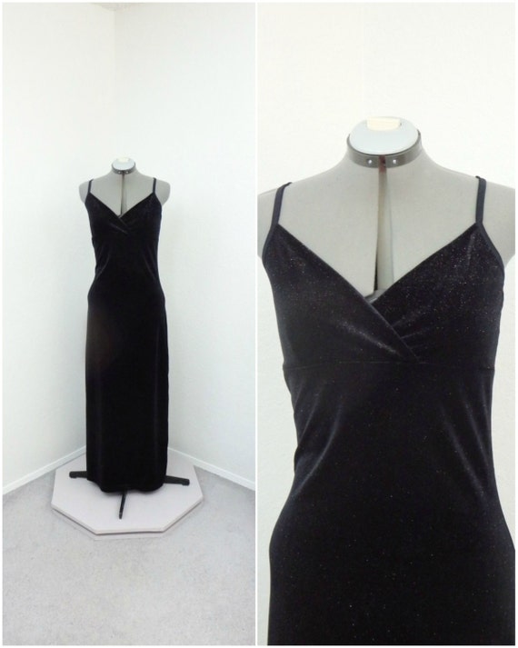 Vintage 90s Sparkly Black Velvet Dress Bodycon Dress Glitter