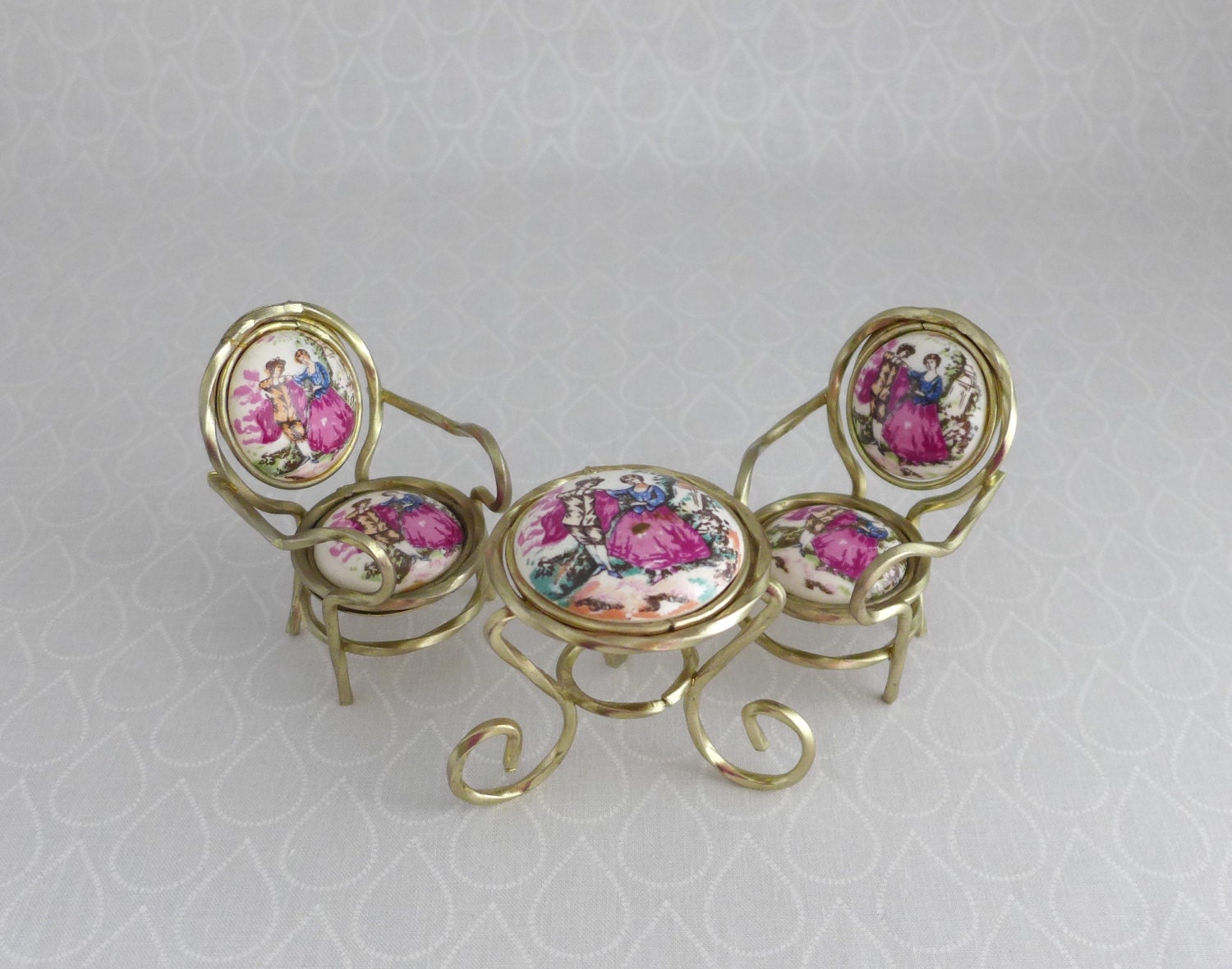 Dollhouse Furniture, Vintage Shackman, 3 Piece Bistro Set, Table Chairs