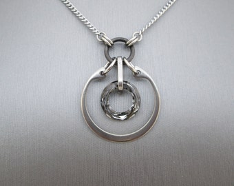 Gray Crystal Necklace, Stainless Steel Necklace, Urban Chic Jewelry, Swarovski Crystal Pendant, Gunmetal Necklace, Industrial Chic Jewelry