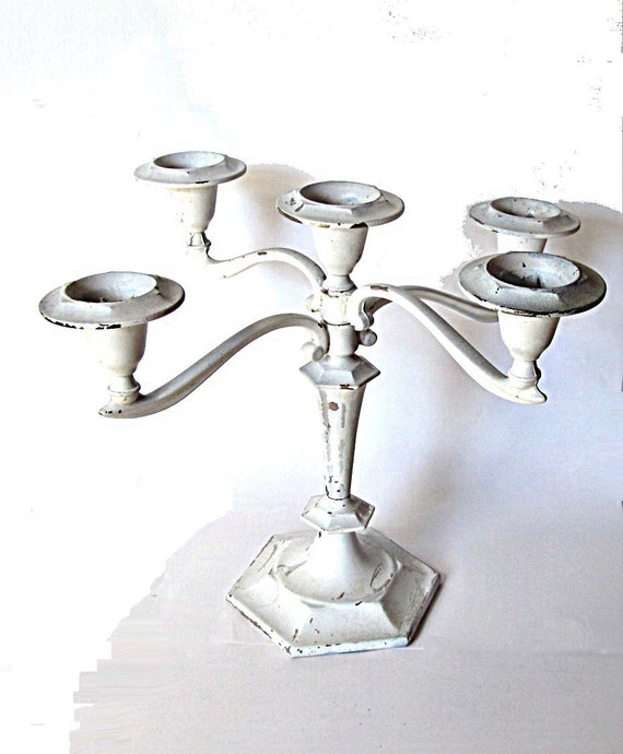 White metal candle holder. Shabby chic by Underlyingsimplicity