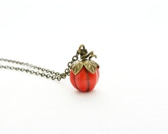 Handcrafted Orange Pumpkin Charm Necklace