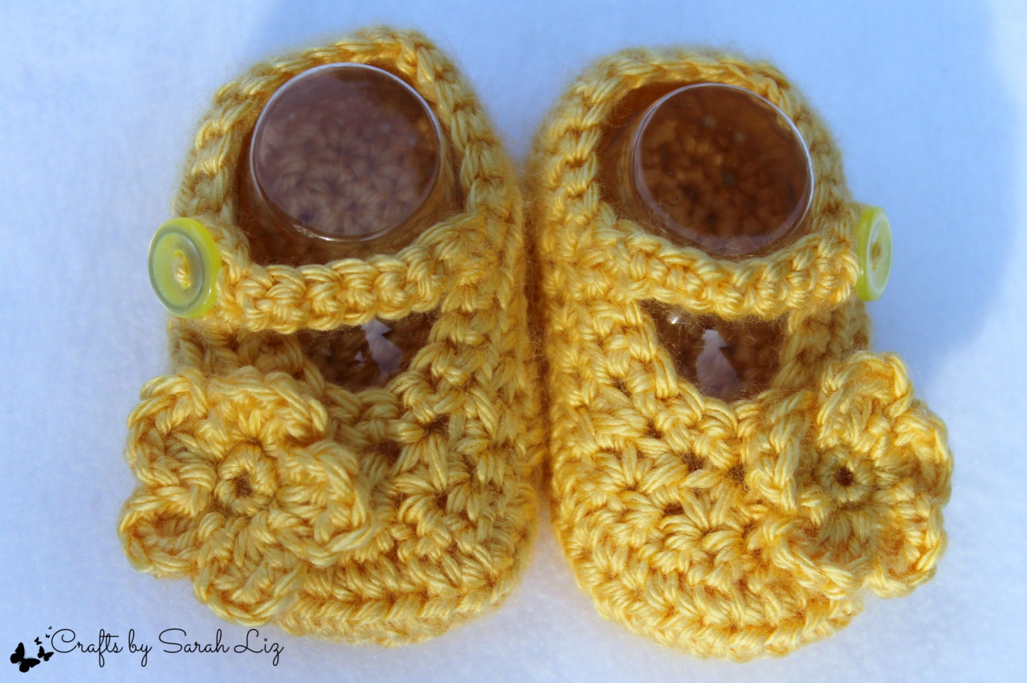 Yellow Crochet Baby Girl Mary Jane Booties by CraftsbySarahLiz