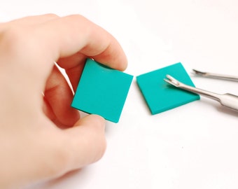 Lino block one inch - teal rubber blank for stamp making - logo, text - Set of 4 square lino blocks - make your own stamp - miniature lino
