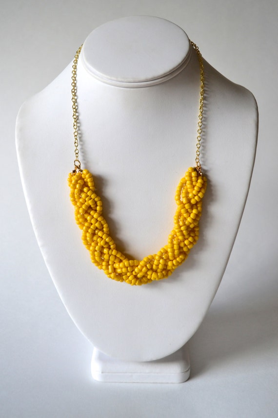 Yellow Beaded Braid Statement Necklace Yellow Beaded Necklace