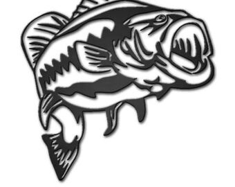 Decorative Large Mouth Bass Metal Wall Art Hanging Home Decor Fishing Man Cave