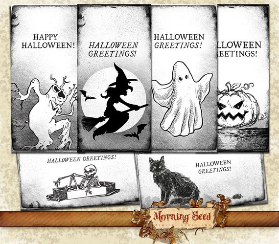 Items similar to Black and white Halloween printables, 4.5 x 2.25 inch ...