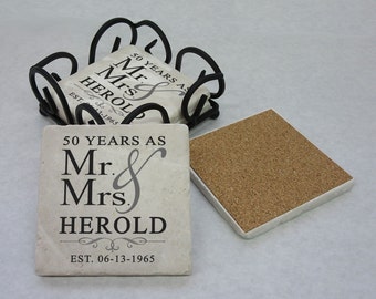 50th Anniversary Gift, Tumbled Stone Coasters, 25th Anniversary, 50th Anniversary, Silver Anniversary, Gold Anniversary