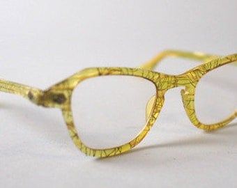 1950s Lucite & Gold Confetti Cat Eye Eye Glasses