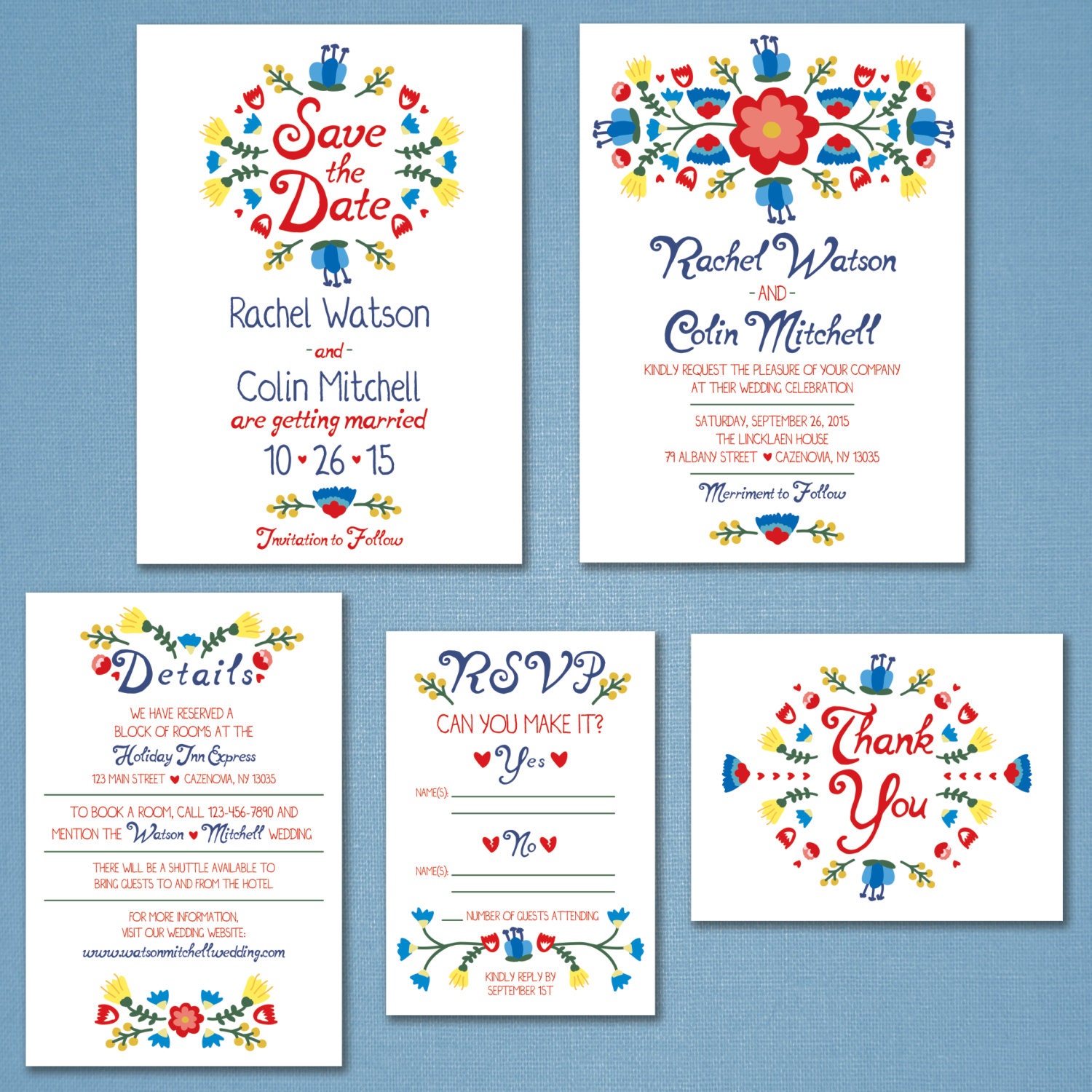 Floral Wedding Invite Set: Printable Invitation 5x7