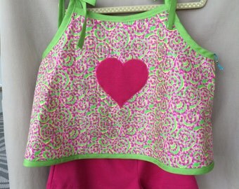 Size 6 Year Old, Girls Shorts, Girls Top, Spaghetti Strap Top, Girls Outfit, Summer Outfit, Swirl Design, Heart Motif, Free Shipping