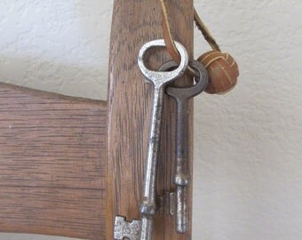 Vintage-Key to my heart!! - 2 Vintage Skeleton keys on leather strap with monkey's fist-free shipping