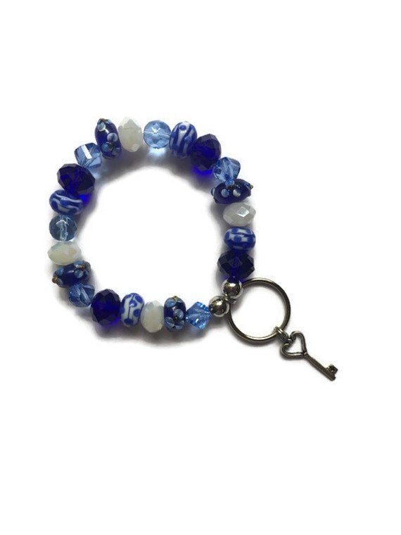 Beaded Charm Keyring Keychain Stretch Bracelet Key Fob in