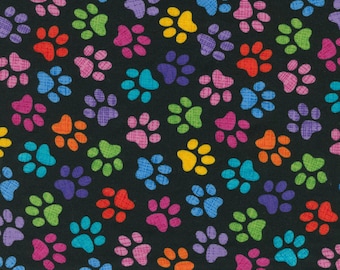 Colorful Dog Paw Fabric, Timeless Treasures Gail C3928 Paw Print Fabric, Dog Fabric, Animal Paw Quilt Fabric, Cotton Pawprint Fabric