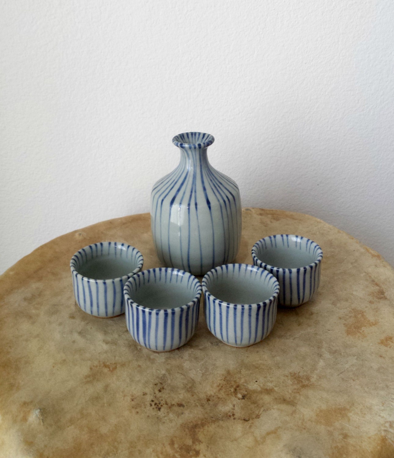 Vintage CERAMIC PAINTED Handmade Sake Set of 5 Haute Juice