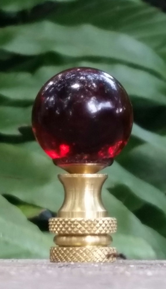 Red Finial Glass Marble Translucent Brass Base Lamp Topper