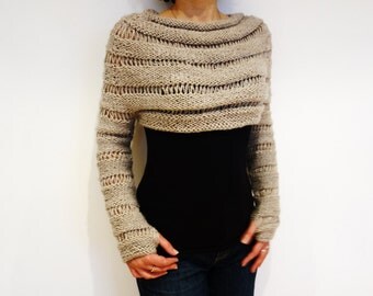 Knitting Pattern - Oatmeal Cropped Thumb Hole Sweater/ Chunky Knit Shrug