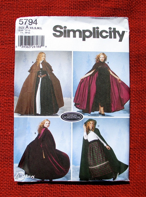 Simplicity Sewing Pattern 5794 Long Cape by AlicesSewingCorner