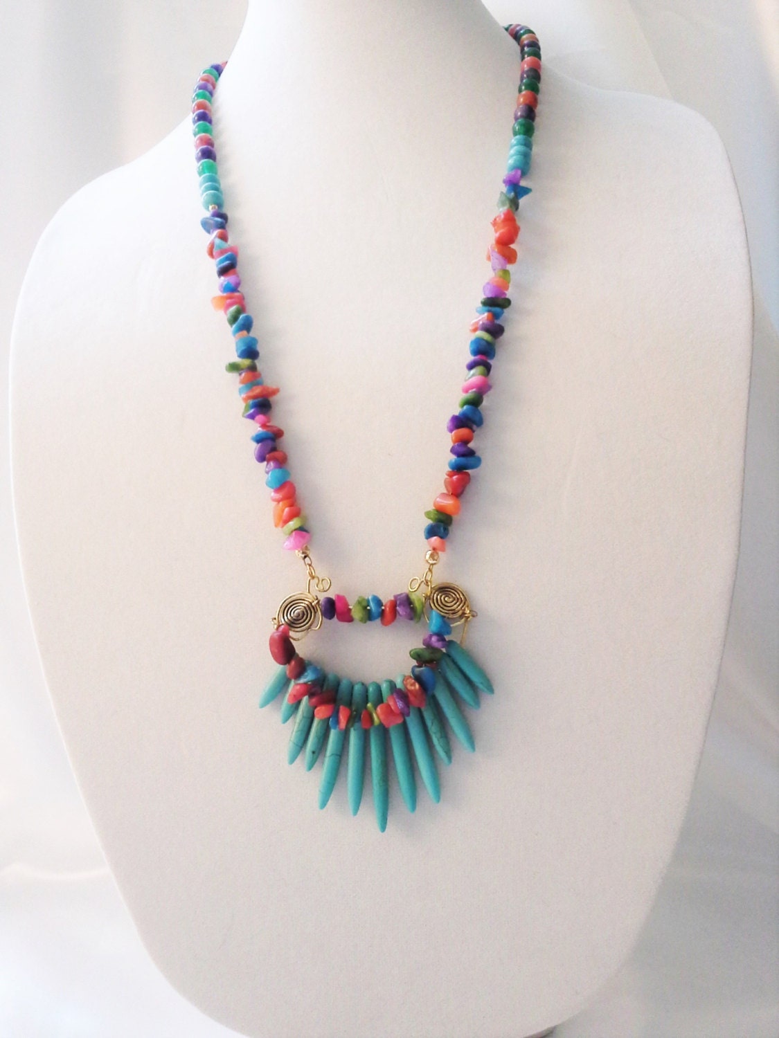 Fashion jewelry Turquoise spike necklace by BeadFashionistaShop