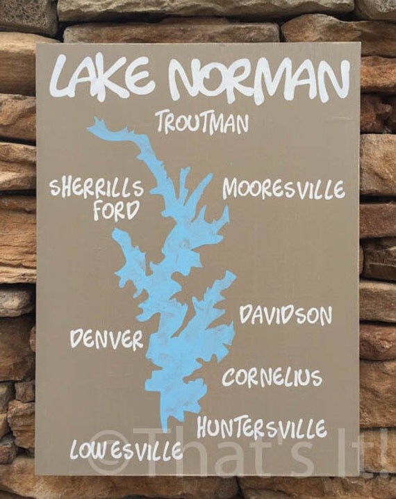 Lake Norman map hand painted wood sign north carolina lake