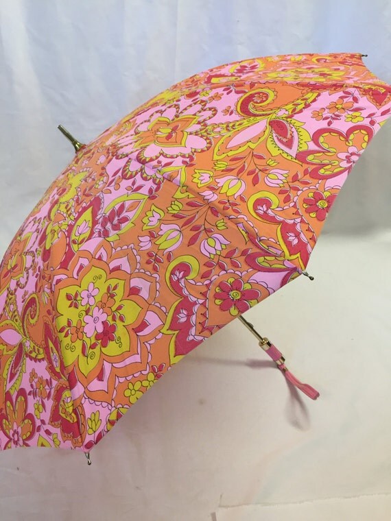 Vintage 1970's Floral Umbrella Retro Mod Umbrella.