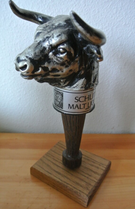 Schlitz Malt Liquor Bull Tap Handle. Beer Tap Handle on Wood