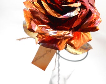 Metal Copper Rose (Multicolor) - Metal Flower, Copper Rose, Copper Flower, Steel Rose, Bridal, Anniversary, Valentine, Wedding, Christmas