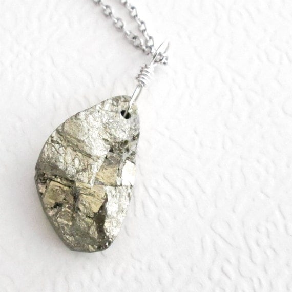 Real Pyrite Pendant Raw Stone Necklace Men's Jewelry