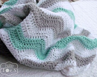 Mint Gray Chevron Baby Blanket, Mint Green Baby Blanket, Gray Baby Blanket, Mint Grey Nursery, Crochet Baby Blanket