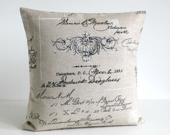 Linen Cushion Cover, Pillow Cover, Decorative Pillow Cover, Pillow Sham, Cushion Cover, Throw Pillow Cover - Calligraphy Black