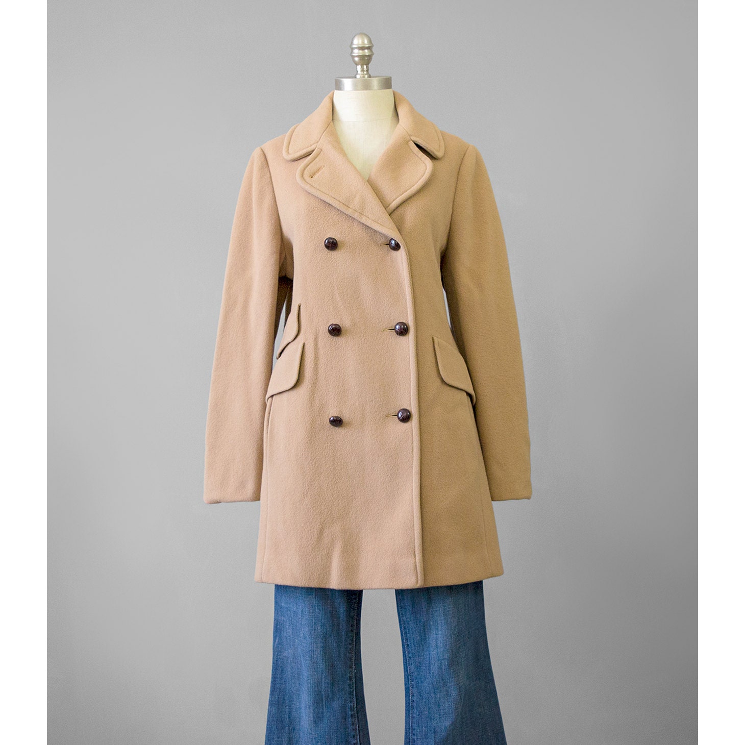 SALE 70s Wool Pea Coat / 1970s Mackintosh Coat / Tan Caramel