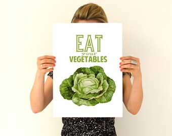 Eat your vegetables Poster print, Veggies Poster, Kitchen decor, Wall art , TYQ037WA3
