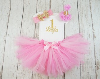 girl 1st birthday tutu outfit, pink and gold birthday outfit, pink tutu, baby girl, 1st birthday tutu, pink tutu skirt, 2nd birthday outfit