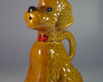 Vintage Barbotine Majolica Poodle Pitcher Dog Jug