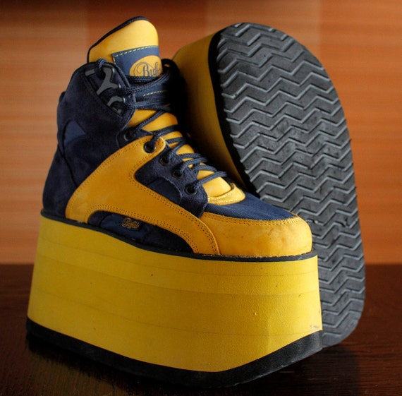 BUFFALO Tower 10cm yellow/blue Platform Rave Club Kid sneakers