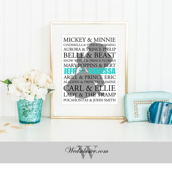 Personalized Disney Couple Name Print, Typography Wedding Gift, Unique ...