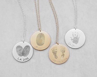 Actual Fingerprint Necklace - Personalized Handprint Necklace - Baby Footprints Necklaces - Meaningful Mother's Day Gifts PN03.22
