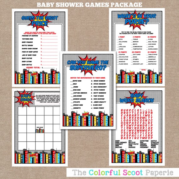 INSTANT DOWNLOAD Superhero Baby Shower Games by TheColorfulScoot
