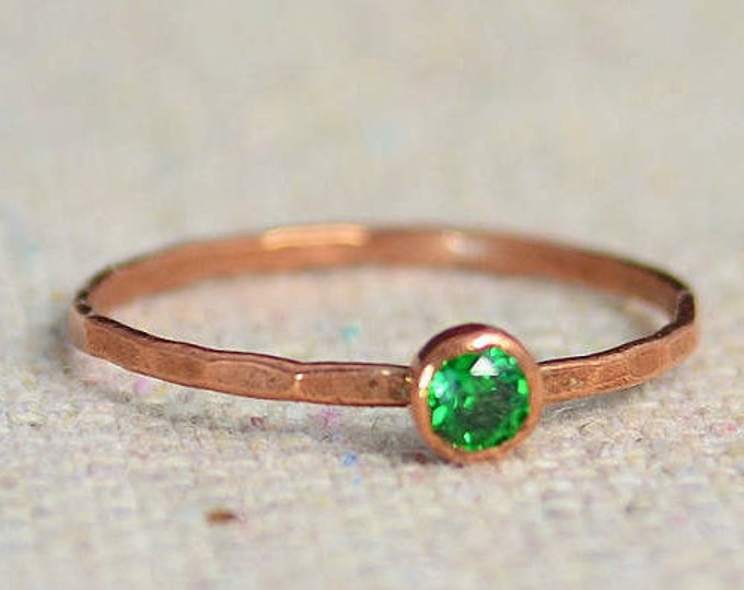 Copper Emerald Ring, Dainty Ring, Hammered Ring, Emerald Ring, May Birthstone Ring, Copper Ring, Alari, Stacking Ring, Dainty Copper Ring
