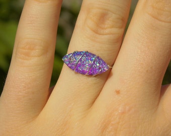 Wire Wrapped Purple Faux Druzy Ring (with Silver/Gold Plated Wire)